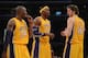 LOS ANGELES, CA - NOVEMBER 13: Kobe Bryant #24, Dwight Howard #12 and Pau Gasol #16 of the Los Angeles Lakers talk during the game against the San Antonio Spurs at Staples Center on November 13, 2012 in Los Angeles, California. NOTE TO USER: User expressly acknowledges and agrees that, by downloading and or using this photograph, User is consenting to the terms and conditions of the Getty Images License Agreement. (Photo by Harry How/Getty Images)