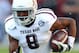 TUSCALOOSA, AL - NOVEMBER 10: Wide receiver Thomas Johnson #8 of the Texas A&M Aggies runs after a catch during the game against the Alabama Crimson Tide at Bryant-Denny Stadium on November 10, 2012 in Tuscaloosa, Alabama. (Photo by Mike Zarrilli/Getty Images)