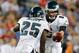 FOXBORO, MA - AUGUST 20: Nick Foles #9 of the Philadelphia Eagles fakes a handoff to LeSean McCoy #25 during a preseason game against the New England Patriots at Gillette Stadium on August 20, 2012 in Foxboro, Massachusetts. (Photo by Jim Rogash/Getty Images)