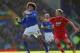LIVERPOOL, ENGLAND - SEPTEMBER 29: Marouane Fellaini of Everton shields the ball from Steven Davis of Southampton during the Barclays Premier League match between Everton and Southampton at Goodison Park on September 29, 2012 in Liverpool, England. (Photo by Alex Livesey/Getty Images)