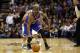 Nov 15, 2012; San Antonio, TX, USA; New York Knicks guard Raymond Felton (front) controls the ball against San Antonio Spurs guard Tony Parker (behind) during the second half at the AT&T Center. The Knicks won 104-100. Mandatory Credit: Soobum Im-US PRESSWIRE