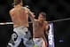 Jun 22, 2012; Atlantic City, NJ, USA; Sam Stout (right) fights Spencer Fisher in a lightweight bout during UFC on FX at Revel Resort and Casino. Sam Stout won the fight by unanimous decision in the third round. Mandatory Credit: Joe Camporeale-US PRESSWIRE