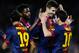 BARCELONA, SPAIN - NOVEMBER 17: Lionel Messi of FC Barcelona (R) celebrates with his teammates Gerard Pique (C) and Alex Song after scoring the opening goal during the La Liga match between FC Barcelona and Real Zaragoza at Camp Nou on November 17, 2012 in Barcelona, Spain. (Photo by David Ramos/Getty Images)