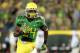 September 1, 2012; Eugene, OR, USA; Oregon Ducks running back Kenjon Barner (24) runs for a touchdown in the first quarter against the Arkansas State Red Wolves at Autzen Stadium. Mandatory Credit: Scott Olmos-US PRESSWIRE