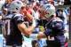 NASHVILLE, TN - SEPTEMBER 09: Quarterback Tom Brady #12 of the New England Patriots congratulates teammate tight end Rob Gronkowski #87 on scoring a touchdown against the Tennessee Titans during their season opener at LP Field on September 9, 2012 in Nashville, Tennessee. (Photo by Frederick Breedon/Getty Images)