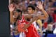 ST. LOUIS, MO - MARCH 23: C.J. Leslie #5 of the North Carolina State Wolfpack drives against Kevin Young #40 of the Kansas Jayhawks during the 2012 NCAA Men's Basketball Midwest Regional Semifinal at Edward Jones Dome on March 23, 2012 in St. Louis, Missouri. Kansas won 60-57. (Photo by Andy Lyons/Getty Images)