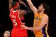LOS ANGELES, CA - FEBRUARY 14: Josh Smith #5 of the Atlanta Hawks shoots over Pau Gasol #16 of the Los Angeles Lakers at Staples Center on February 14, 2012 in Los Angeles, California. NOTE TO USER: User expressly acknowledges and agrees that, by downloading and or using this photograph, User is consenting to the terms and conditions of the Getty Images License Agreement. (Photo by Stephen Dunn/Getty Images)