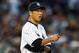 NEW YORK, NY - OCTOBER 14: Hiroki Kuroda #18 of the New York Yankees looks on in the top of the seventh inning against the Detroit Tigers during Game Two of the American League Championship Series at Yankee Stadium on October 14, 2012 in the Bronx borough of New York City. (Photo by Elsa/Getty Images)