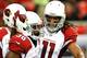 ATLANTA, GA - NOVEMBER 18: Larry Fitzgerald #11 of the Arizona Cardinals congratulates LaRod Stephens-Howling #36 after his touchdown against the Atlanta Falcons at Georgia Dome on November 18, 2012 in Atlanta, Georgia. (Photo by Kevin C. Cox/Getty Images)