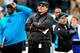 CHARLOTTE, NC - NOVEMBER 18: Coach Ron Rivera of the Carolina Panthers watches the replay board after his team was called for a late hit personal foul late in the fourth quarter against the Tampa Bay Buccaneers at Bank of America Stadium on November 18, 2012 in Charlotte, North Carolina. Tampa Bay won 27-21 in overtime. (Photo by Grant Halverson/Getty Images)