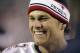 BUFFALO, NY - NOVEMBER 18: Tom Brady #12 of the New England Patriots smiles during the game against the Buffalo Bills at Ralph Wilson Stadium November 18, 2007 in Orchard Park, New York. (Photo by Rick Stewart/Getty Images)