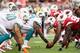 GLENDALE, AZ - SEPTEMBER 30: Center Mike Pouncey #51 of the Miami Dolphins prepares to snap the football to quarterback Ryan Tannehill #17 during the NFL game against the Arizona Cardinals at the University of Phoenix Stadium on September 30, 2012 in Glendale, Arizona. (Photo by Christian Petersen/Getty Images)
