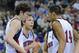 Mar 16, 2012; Omaha, NE, USA; St. Mary's Gaels guard Matthew Dellavedova (4) talks with his teammates during the second half against the Purdue Boilermakers in the second round of the 2012 NCAA men's basketball tournament at the Century Link Center. Mandatory Credit: Peter G. Aiken-US PRESSWIRE