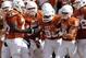 Nov 10, 2012; Austin, TX, USA; Texas Longhorns tight end Barrett Matthews (89) celebrates a touchdown catch with teammates against the Iowa State Cyclones in the second quarter at Darrell K Royal-Texas Memorial Stadium. Mandatory Credit: Brett Davis-US PRESSWIRE