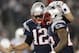 Nov 18, 2012; Foxboro, Massachusetts, USA; New England Patriots quarterback Tom Brady (12) congratulates running back Stevan Ridley (22) after a touchdown during the fourth quarter against the Indianapolis Colts at Gillette Stadium. The New England Patriots won 59-24. Mandatory Credit: Greg M. Cooper-US PRESSWIRE
