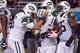 Nov 18, 2012; St. Louis, MO, USA; New York Jets running back Bilal Powell (29) is congratulated by quarterback Mark Sanchez (6) after scoring a touchdown against the St. Louis Rams during the second half at the Edward Jones Dome. The Jets defeated the Rams, 27-13. Mandatory Credit: Photo by Scott Rovak-US PRESSWIRE