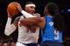 NEW YORK, NY - NOVEMBER 09: Carmelo Anthony #7 of the New York Knicks tries to get around Jae Crowder #9 of the Dallas Mavericks on November 9, 2012 at Madison Square Garden in New York City.The New York Knicks defeated the Dallas Mavericks 104-94. NOTE TO USER: User expressly acknowledges and agrees that, by downloading and/or using this photograph, user is consenting to the terms and conditions of the Getty Images License Agreement. (Photo by Elsa/Getty Images)