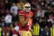 November 19, 2012; San Francisco, CA, USA; San Francisco 49ers quarterback Colin Kaepernick (7) reacts after a play against the Chicago Bears during the first quarter at Candlestick Park. Mandatory Credit: Kyle Terada-US PRESSWIRE