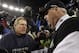 Jan 16, 2011; Foxboro, MA, USA; New England Patriots head coach Bill Belichick greets New York Jets head coach Rex Ryan after the end of the 2011 AFC divisional playoff game at Gillette Stadium. The Jets defeated the Patriots 28-21. Mandatory Credit: David Butler II-US PRESSWIRE