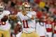 GLENDALE, AZ - OCTOBER 29: Quarterback Alex Smith #11 of the San Francisco 49ers throws a pass against the Arizona Cardinals during an NFL game at University of Phoenix Stadium on October 29, 2012 in Glendale, Arizona. (Photo by Ralph Freso/Getty Images)