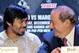 Sept 19, 2012; New York, NY, USA; Manny Pacquaio speaks with promoter Bob Arum during the press conference announcing his fourth fight against Juan Manuel Marquez at The Edison Ballroom. Mandatory Credit: Ed Mulholland-US PRESSWIRE