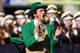 SOUTH BEND, IN - OCTOBER 20: The leprechaun mascot of the Notre Dame Fighting Irish yells on the field during the game against the University of Southern California Trojans at Notre Dame Stadium October 20, 2007 in South Bend, Indiana. USC defeated Notre Dame 38-0. (Photo by Jonathan Daniel/Getty Images)