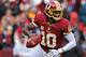 LANDOVER, MD - NOVEMBER 18: Quarterback Robert Griffin III #10 of the Washington Redskins looks to pass against the Philadelphia Eagles at FedEx Field on November 18, 2012 in Landover, Maryland. The Washington Redskins won, 31-6. (Photo by Patrick Smith/Getty Images)