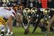 SOUTH BEND, IN - OCTOBER 22: Members of the Notre Dame Fighting Irish defense line up against the offense of the University of Southern California Trojans at Notre Dame Stadium on October 22, 2011 in South Bend, Indiana. USC defeated Notre Dame 31-17. (Photo by Jonathan Daniel/Getty Images)