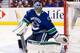 VANCOUVER, CANADA - DECEMBER 21: Goalie Roberto Luongo #1 of the Vancouver Canucks makes a pad save against the Detroit Red Wings during the third period in NHL action on December 21, 2011 at Rogers Arena in Vancouver, British Columbia, Canada. (Photo by Rich Lam/Getty Images)