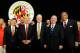 COLLEGE PARK, MD - NOVEMBER 19: (L to R) University of Maryland President Wallace D. Loh, Big Ten Commissioner James E. Delany, University System of Maryland Chancellor Brit Kirwan, University System of Maryland Chairman of the Board of Regents James L. Shea, and Director of Athletics Kevin Anderson stand for a photo after a press conference announcing that University of Maryland is joining the Big Ten Conference on November 19, 2012 in College Park, Maryland. (Photo by Patrick McDermott/Getty Images)