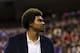 Nov 16, 2012; Philadelphia, PA, USA; Philadelphia 76ers center Andrew Bynum (33) during the third quarter against the Utah Jazz at the Wachovia Center. The Sixers defeated the Jazz 99-93. Mandatory Credit: Howard Smith-US PRESSWIRE