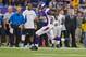 Nov 11, 2012; Minneapolis, MN, USA; Minnesota Vikings running back Adrian Peterson (28) rushes for a 61 yard touchdown against the Detroit Lions in the fourth quarter at the Metrodome. The Vikings win 34-24. Mandatory Credit: Bruce Kluckhohn-US PRESSWIRE