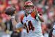 KANSAS CITY, MO - NOVEMBER 18: Quarterback Andy Dalton #14 of the Cincinnati Bengals drops back to pass against the the Kansas City Chiefs during the first half on November 18, 2012 at Arrowhead Stadium in Kansas City, Missouri. (Photo by Peter Aiken/Getty Images)