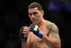July 11, 2012; San Jose, CA, USA; Chris Weidman reacts during his fight against Mark Munoz (not pictured) during the middleweight bout of the UFC on Fuel TV at HP Pavilion. Mandatory Credit: Kyle Terada-US PRESSWIRE