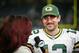 Nov 18, 2012; Detroit, MI, USA; Fox sports reporter Pam Oliver interviews Green Bay Packers quarterback Aaron Rodgers (12) after the game against the Detroit Lions at Ford Field. Packers beat the Lions 24-20. Mandatory Credit: Raj Mehta-US PRESSWIRE