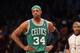 NEW YORK, NY - NOVEMBER 15: Paul Pierce #34 of the Boston Celtics reacts after missing two free throws and taking a foul in the closing minutes of his game against the Brooklyn Nets at the Barclays Center on November 15, 2012 in the Brooklyn borough of New York City. NOTE TO USER: User expressly acknowledges and agrees that, by downloading and/or using this photograph, user is consenting to the terms and conditions of the Getty Images License Agreement. The Nets defeated the Celtics 102-97. (Photo by Bruce Bennett/Getty Images)