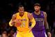 LOS ANGELES, CA - OCTOBER 21: Dwight Howard #12 of the Los Angeles Lakers controls the ball against DeMarcus Cousins #15 of the Sacramento Kings at Staples Center on October 21, 2012 in Los Angeles, California. The Kings won 99-92. NOTE TO USER: User expressly acknowledges and agrees that, by downloading and or using this photograph, User is consenting to the terms and conditions of the Getty Images License Agreement. (Photo by Stephen Dunn/Getty Images)
