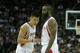 HOUSTON, TX - NOVEMBER 12: Jeremy Lin #7 (L) and James Harden #13 of the Houston Rockets react to a call against the Miami Heat at the Toyota Center on November 12, 2012 in Houston, Texas. NOTE TO USER: User expressly acknowledges and agrees that, by downloading and or using this photograph, User is consenting to the terms and conditions of the Getty Images License Agreement. (Photo by Scott Halleran/Getty Images)