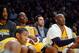 LOS ANGELES, CA - NOVEMBER 16: Injured point guard Steve Nash (2ndR) of the Los Angeles Lakers follows the game from the bench with his teammates from left Metta World Peace #15, Jordan Hill #27, Dwight Howard #12 and Kobe Bryant #24 against the Phoenix Suns at Staples Center on November 16, 2012 in Los Angeles, California. NOTE TO USER: User expressly acknowledges and agrees that, by downloading and or using this photograph, User is consenting to the terms and conditions of the Getty Images License Agreement. (Photo by Kevork Djansezian/Getty Images)