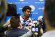 Oct 01, 2012; Philadelphia, PA, USA; Philadelphia 76ers center Andrew Bynum (33) is interviewed during media day at the Philadelphia College of Osteopathic Medicine. Mandatory Credit: Howard Smith-US PRESSWIRE