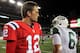 FOXBORO, MA - OCTOBER 21: Tom Brady #12 of the New England Patriots has words with Mark Sanchez #6 of the New York Jets after a game at Gillette Stadium on October 21, 2012 in Foxboro, Massachusetts. (Photo by Jim Rogash/Getty Images)