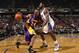 SACRAMENTO, CA - NOVEMBER 21: Kobe Bryant #24 of the Los Angeles Lakers drives on Tyreke Evans #13 of the Sacramento Kings at Power Balance Pavilion on November 21, 2012 in Sacramento, California. NOTE TO USER: User expressly acknowledges and agrees that, by downloading and or using this photograph, User is consenting to the terms and conditions of the Getty Images License Agreement. (Photo by Ezra Shaw/Getty Images)