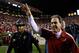 AUBURN, AL - NOVEMBER 26: Head coach Nick Saban of the Alabama Crimson Tide celebrates their 42-14 win over the Auburn Tigers at Jordan-Hare Stadium on November 26, 2011 in Auburn, Alabama. (Photo by Kevin C. Cox/Getty Images)