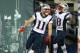 EAST RUTHERFORD, NJ - NOVEMBER 22: Julian Edelman #11 of the New England Patriots celebrates his touchdown with teammate Matthew Slater #18 in the second quarter against the New York Jets on November 22, 2012 at MetLife Stadium in East Rutherford, New Jersey. (Photo by Elsa/Getty Images)