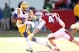 Nov 23, 2012; Fayetteville, AR, USA; LSU Tigers wide receiver Odell Beckham Jr. (3) on a kick return defended by Arkansas Razorbacks kicker Cameron Bryan (47) at Donald W. Reynolds Razorback Stadium. Mandatory Credit: Nelson Chenault-US PRESSWIRE