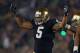 SOUTH BEND, IN - NOVEMBER 17: Manti T'eo #5 of the Notre Dame Fighting Irish encourages the crowd to cheer during a game against the Wake Forest Demon Deacons at Notre Dame Stadium on November 17, 2012 in South Bend, Indiana. Notre Dame defeated Wake Forest 38-0. (Photo by Jonathan Daniel/Getty Images)