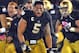 Oct. 13, 2012; South Bend, IN, USA; Notre Dame Fighting Irish linebacker Manti Te'o (5) celebrates after Notre Dame defeated the Stanford Cardinal 20-13 in overtime at Notre Dame Stadium. Mandatory Credit: Matt Cashore-US PRESSWIRE