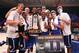 Nov 24, 2012; Paradise Island, BAHAMAS; Duke Blue Devils players celebrate after winning the Battle 4 Atlantis Championship over the Louisville Cardinals in the Imperial Arena at the Atlantis Resort. Mandatory Credit: Kevin Jairaj-US PRESSWIRE