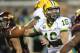 Sep 24, 2011; Minneapolis, MN, USA: North Dakota State quarterback Brock Jensen (16) steps back to throw a pass in the third quarter against the Minnesota Gophers at TCF Bank Stadium. The Bisons won 37-24. Mandatory Credit: Jesse Johnson-US PRESSWIRE