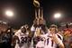 CLEMSON, SC - NOVEMBER 24: Seth Strickland #11 of the South Carolina Gamecocks and teammate Damario Jeffery #33 celebrate after defeating the Clemson Tigers 27-17 after their game at Memorial Stadium on November 24, 2012 in Clemson, South Carolina. (Photo by Streeter Lecka/Getty Images)